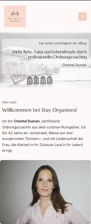 Screenshot der Website Stay Organized mobile Version